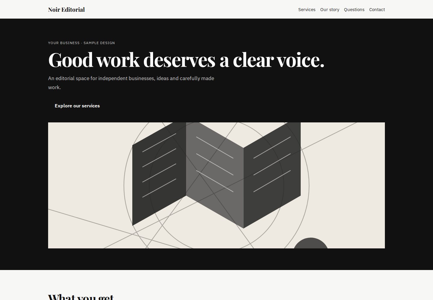 Noir Editorial template homepage